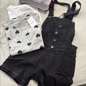 Vigoss Black Denim Overalls with Heart Accents